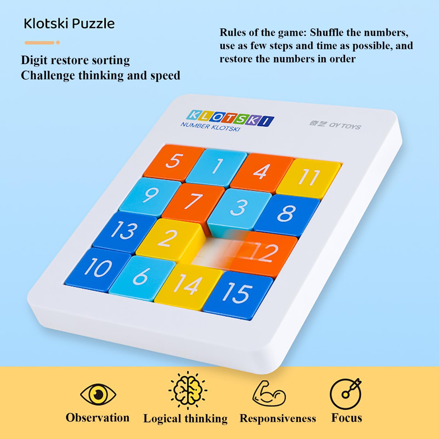 Amazon.com: Yealvin 4x4 Klotski Puzzle Sliding Number 15-Digit